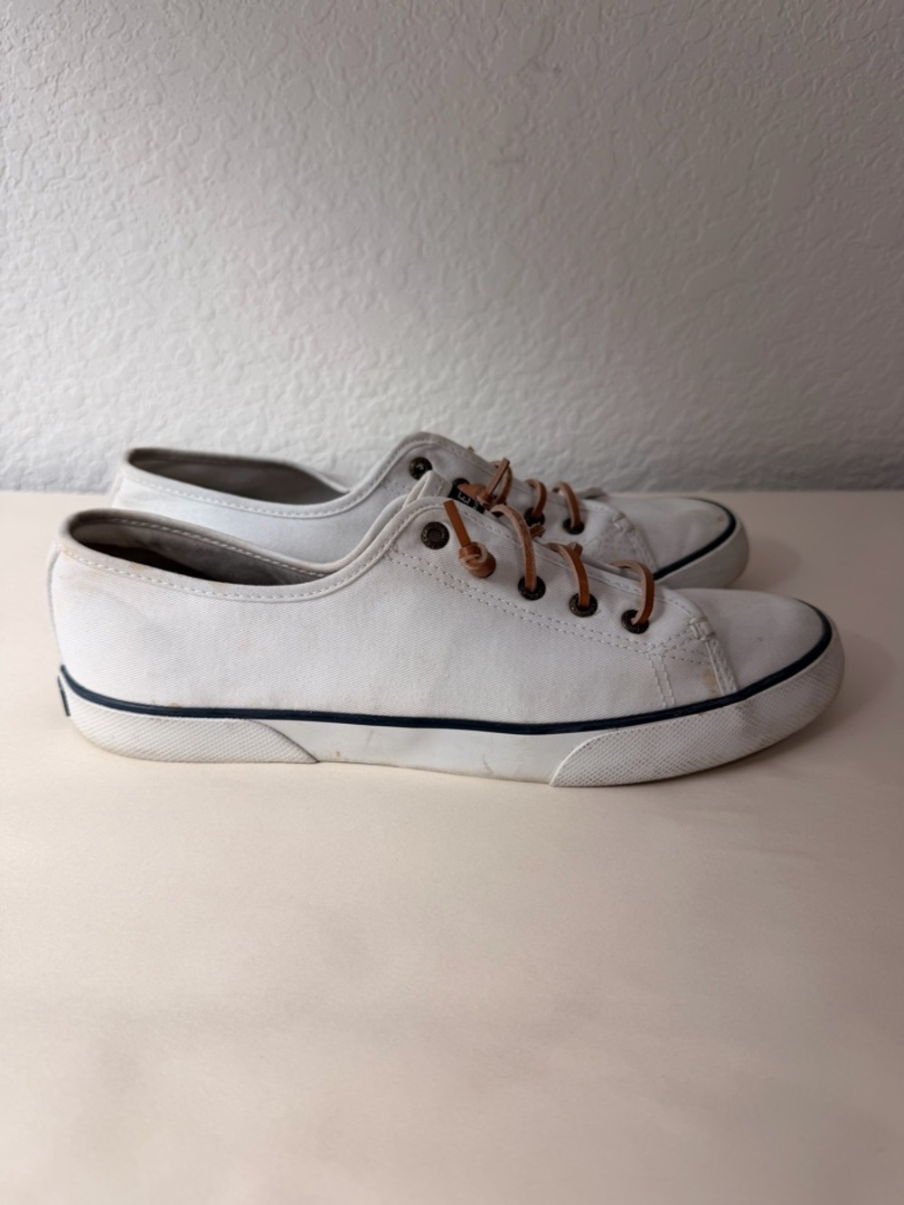 Sperry Pier View White Canvas Sneakers | Memory Foam Comfort Casual Shoes - Picture 2 of 7